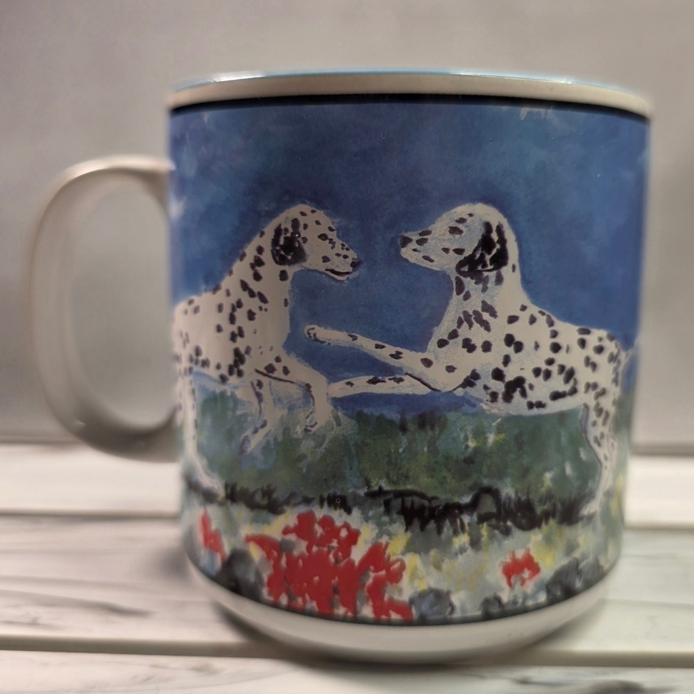 Vintage Ganz Dalmatian Puppies Coffee Mug Ed Papat Blue Interior Dog Art 12oz